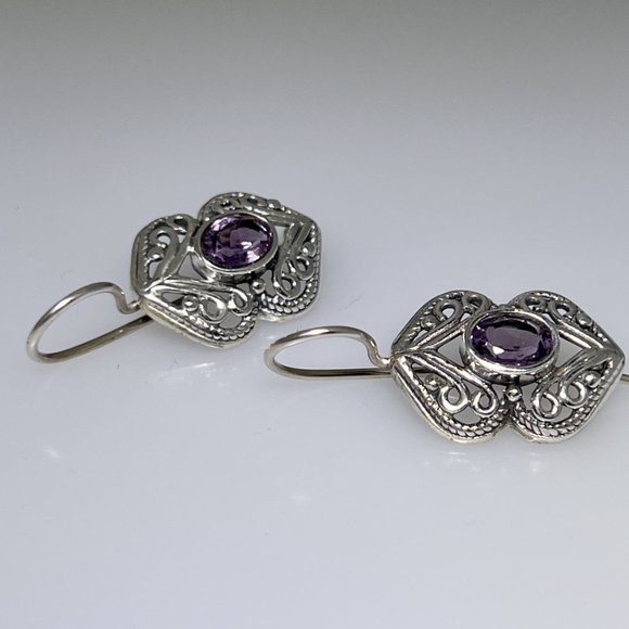 Ornate style Sterling Silver Amethyst earrings, NWOT - Picture 2 of 4